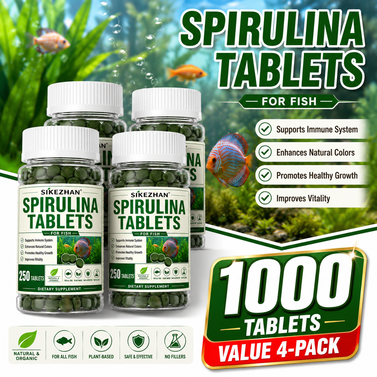 1000pcs High Purity Spirulina  - đánh giá và giá Spirulina Tablet Organic